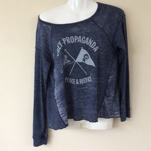 XS Obey N89 blue long sleeved off-shoulder t-shirt